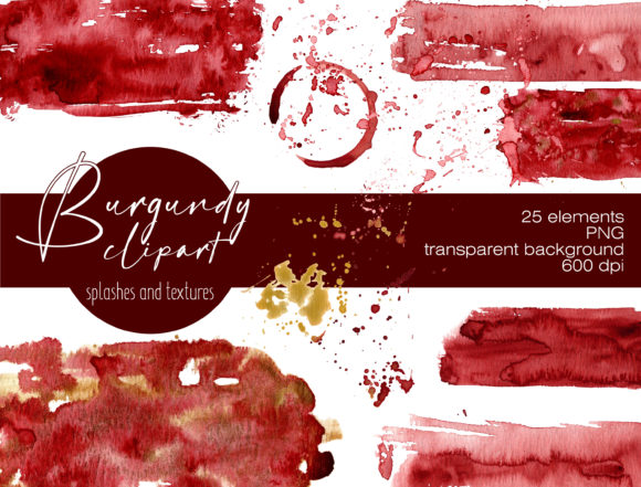 Burgundy Splashes and Brush Strokes for Design