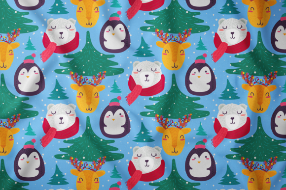 Cute Cartoon Winter Animals Seamless Pattern