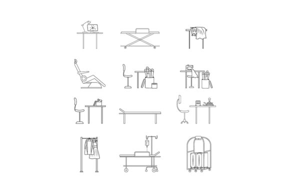 Doctor Workplace Flat Vector Object Set