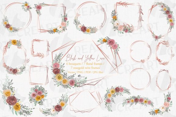 Elevate Your Designs with Blush and Yellow Roses and Rosegold Frames