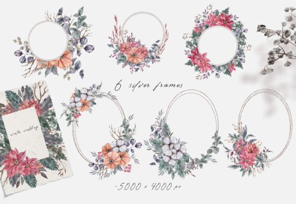 Elevating Visual Identity with Watercolor Flower Metallic Frame Clipart