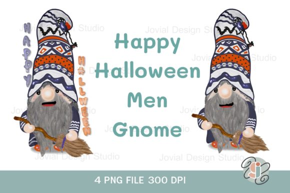 Evaluating Watercolor Gnome Men with Brooms for Halloween Design Projects