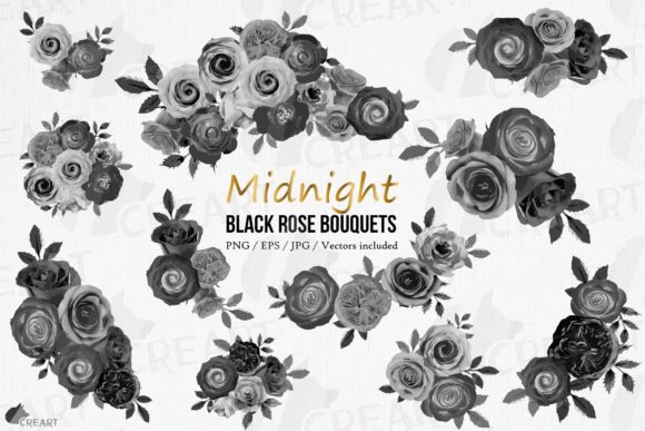 Midnight Black Rose Bouquets Clipart PNG Guide